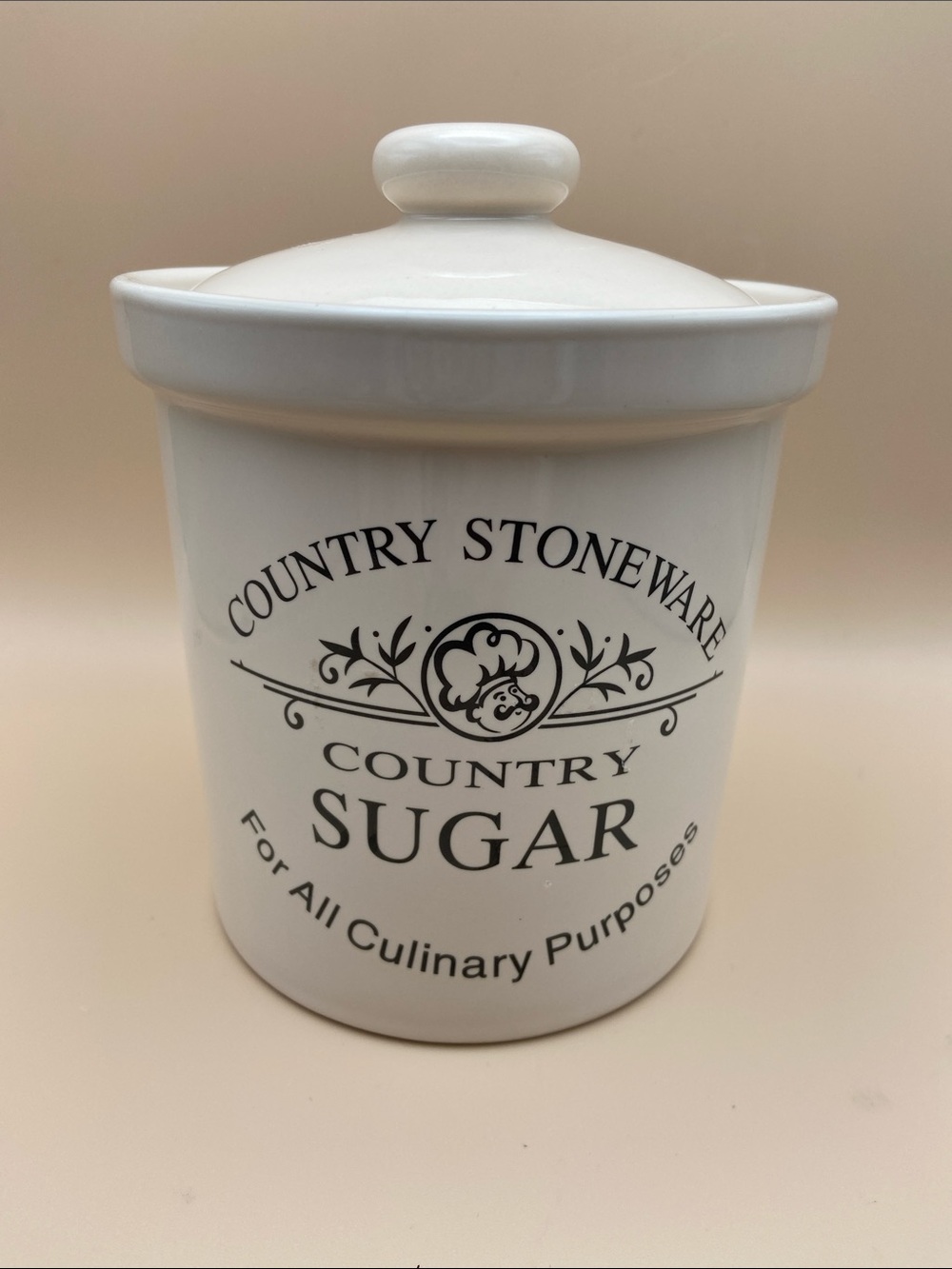 Country Stoneware Country Sugar Canister w/lid For all Culinary Purposes